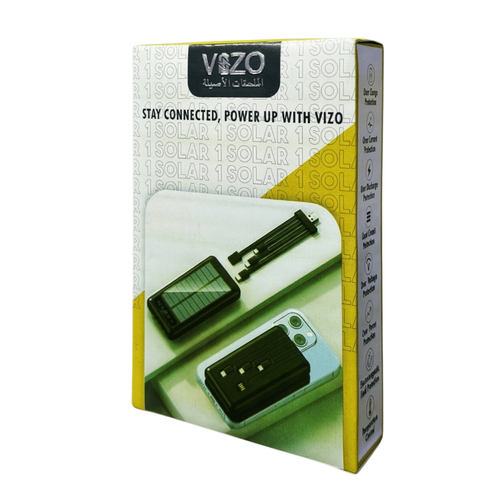 VIZO Solar 1 Power Bank – 10000mAh 3A Super Fast Solar Charging with Built In Cable | Pakistan Image 2