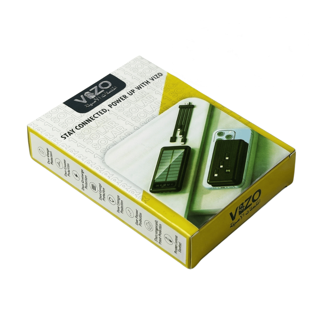 VIZO Solar 1 Power Bank – 10000mAh 3A Super Fast Solar Charging with Built In Cable | Pakistan Image 3