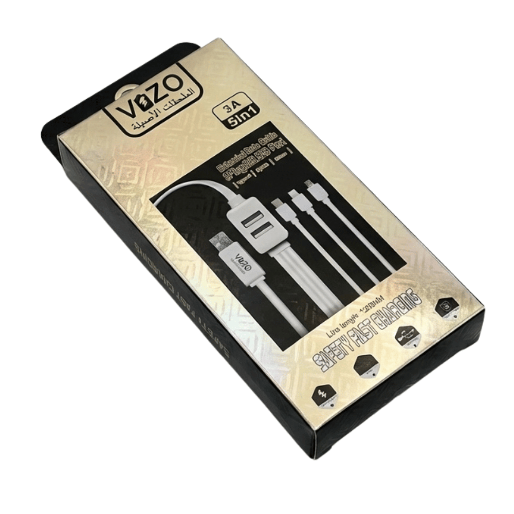 VIZO 5in1 Multi Device Charging Cable – Fast, Safe & All in One Cable with 3 Plugs & 2 USB Ports Image 4