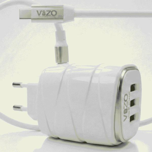 VIZO V16 Type C 18W Fast Charging Adapter – 3 USB Ports with Auto ID Technology, Type C & Micro Support + Free Type C Cable