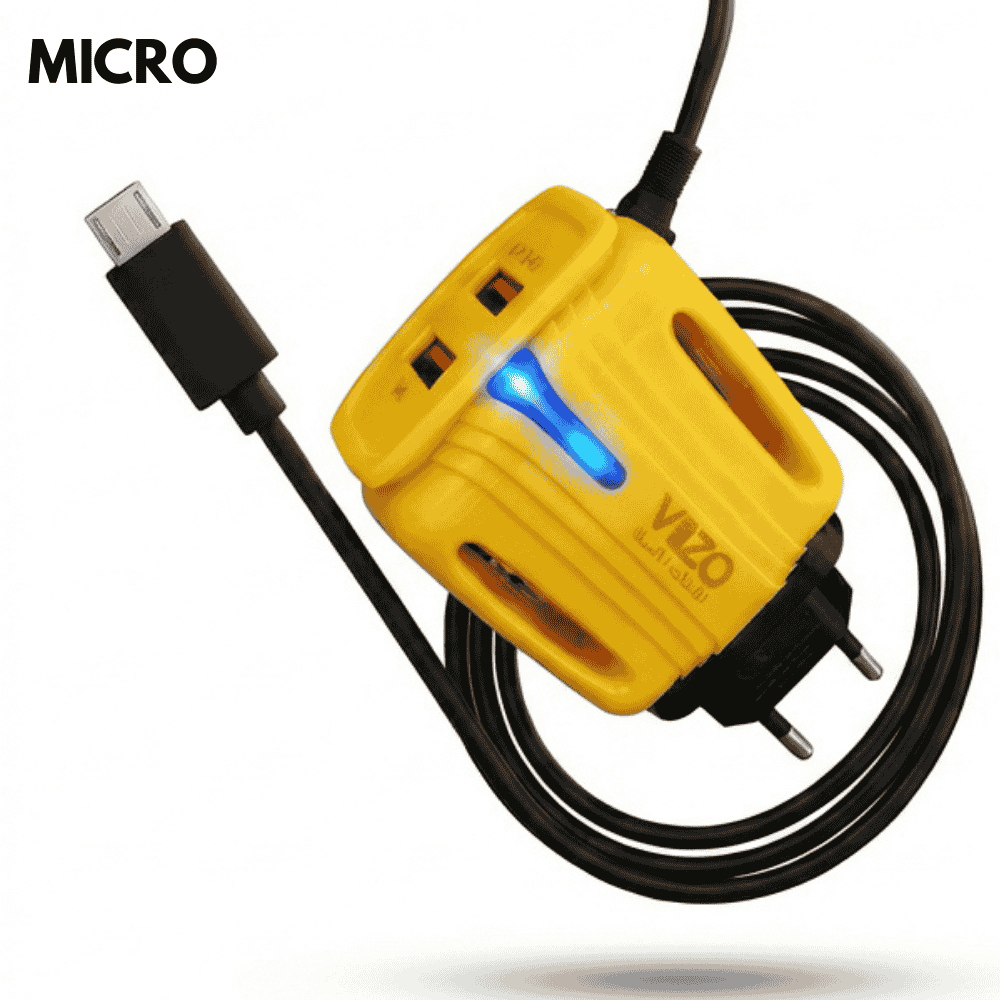 VIZO 3A Light Charge Fast Charger with Dual USB Ports – 3A High Speed Charging with Free Micro USB Cable & LED Indicator