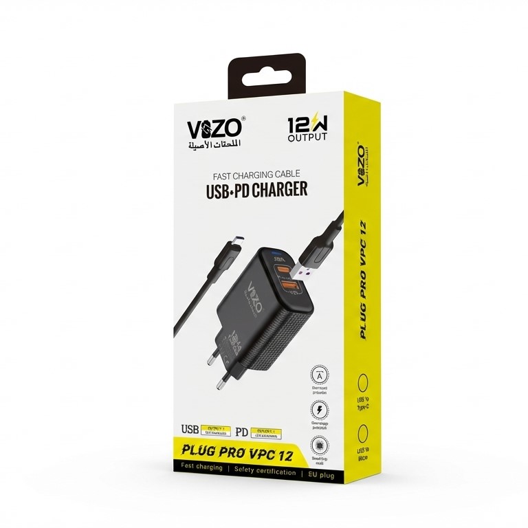 PLUG PRO VPC 12 Type C Fast Charging Cable – 12W Dual Output USB + PD Charger | Pakistan Image 4