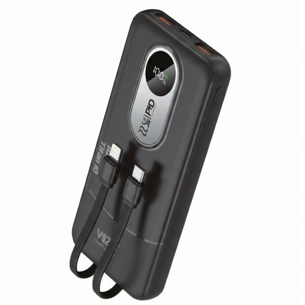 Titan 10 (VPB T10) – 10000mAh 22 5W Fast Charging Power Bank with Built In Cables & LED Display